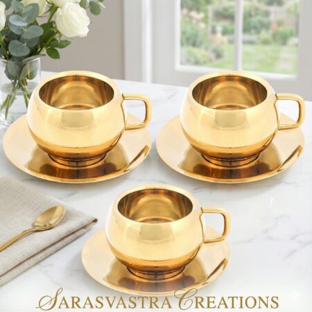 Elegant Gold Plated Tea Cup And Saucer Set ( pack of 3)
